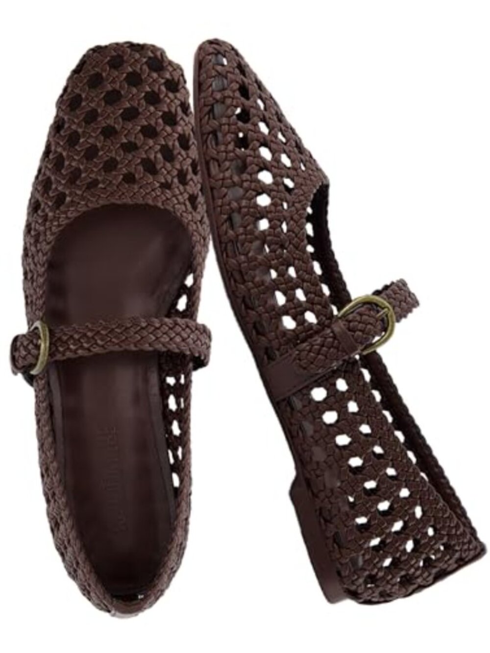 Hand Woven Vegan Leather Mary Jane Flats with Memory Foam, Dressy Ballet Flats